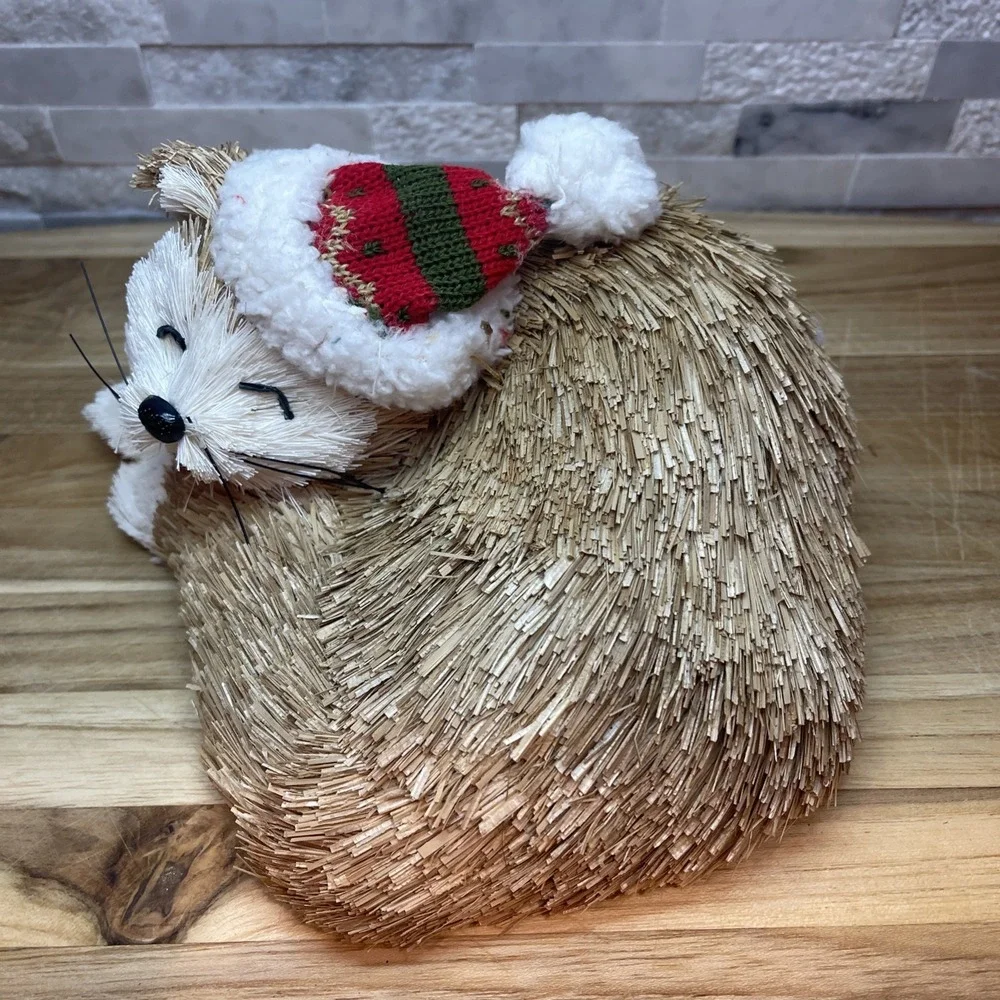 Christmas Sisal Animal Figurines Dog and Fox Holiday Decor Woodland Rustic Set 2